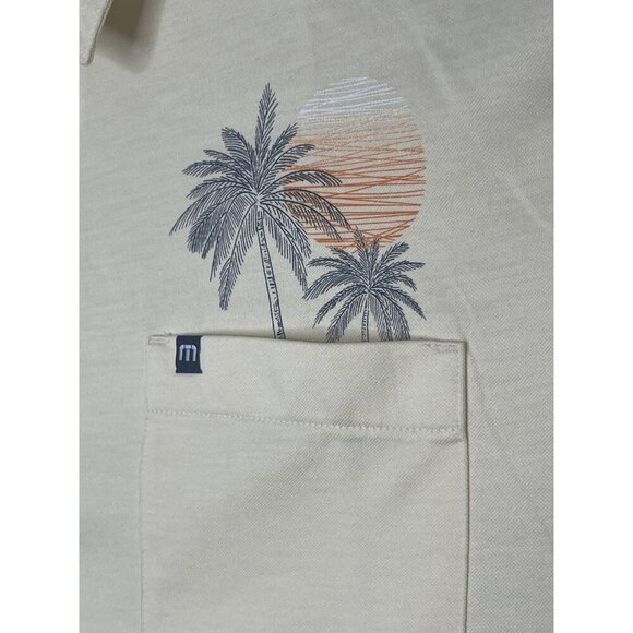 Travis Mathew Men's Size XL Yellow Golf Polo W/ Palm Tree Pocket Accent - Picture 2 of 6